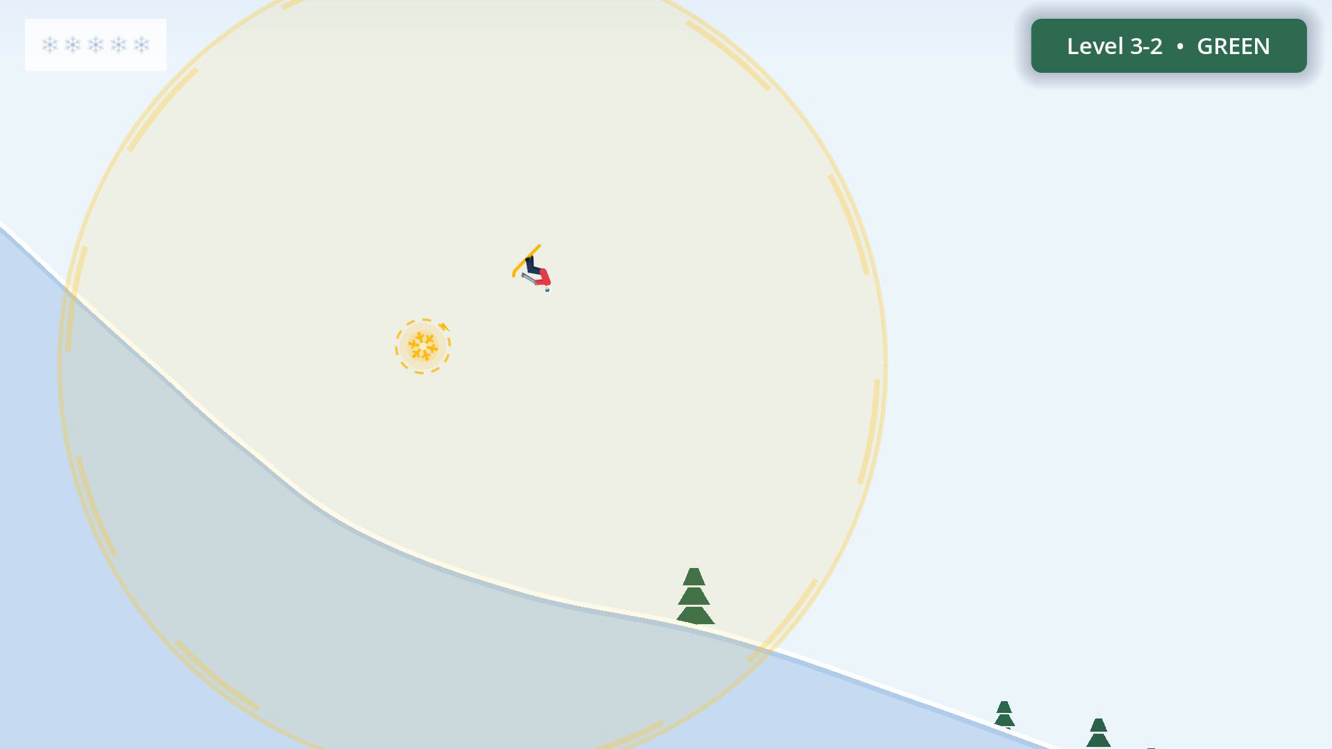 Level 3-2: the skier inverted mid-air inside a flip zone.
